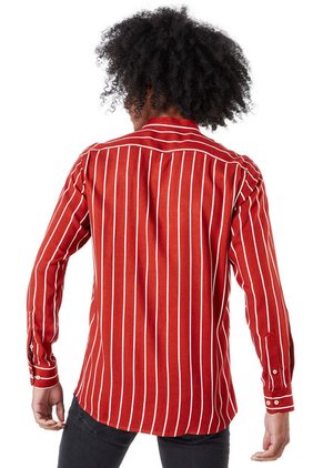 Camisa Los Caballeros Cuello Nero Manga Larga Naranja Con Raya Blancas