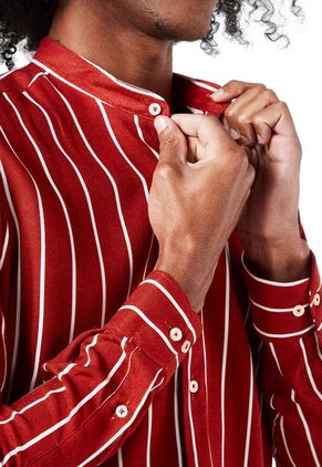 Camisa Los Caballeros Cuello Nero Manga Larga Naranja Con Raya Blancas