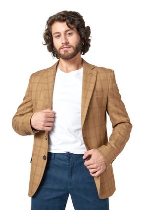 Blazer Camel A Cuadros Solapa Clásica Los Caballeros