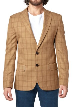 Blazer Camel A Cuadros Solapa Clásica Los Caballeros