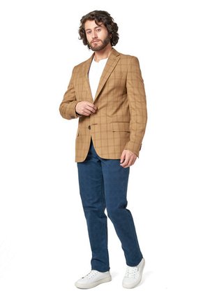 Blazer Camel A Cuadros Solapa Clásica Los Caballeros