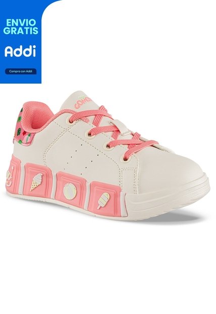 Tenis Casuales Ferinn Beige-Rosa Los Gomosos Para Niña