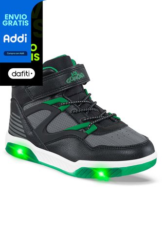 Tenis Con Luces Trew Negro-Verde Para Niño Los Gomosos Los Gomosos