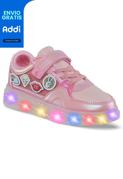 Tenis Luces Gerfy Rosa Para Niña Los Gomosos