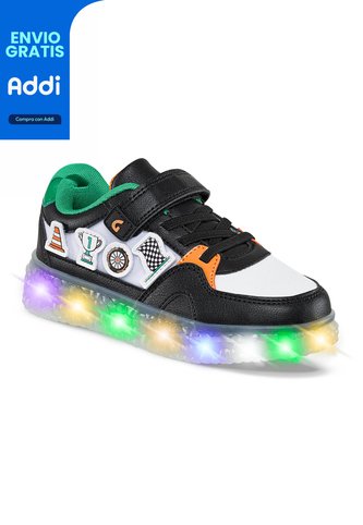 Tenis Con Luces Riner Negro Para Niño Los Gomosos Los Gomosos