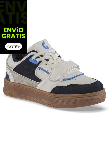 Tenis Casuales Elocar Blanco-Azul O Los Gomosos Para Niño