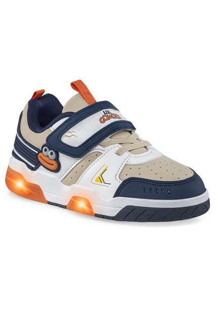 Tenis Con Luces Nuvik Beige-Azul O Los Gomosos Para Niño