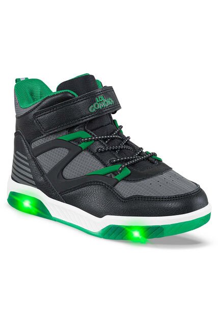 Tenis Con Luces Trew Negro-Verde Para Niño Los Gomosos