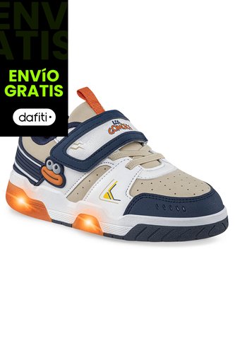 Tenis Con Luces Nuvik Beige-Azul O Los Gomosos Para Niño Los Gomosos