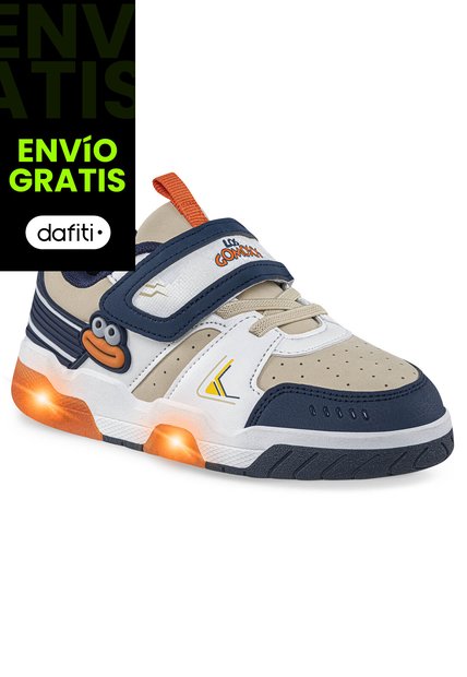Tenis Con Luces Nuvik Beige-Azul O Los Gomosos Para Niño