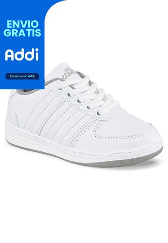 Tenis Escolares Boby Cordon New Blanco-Gris Para Niño Y Niña Los Gomosos Los Gomosos