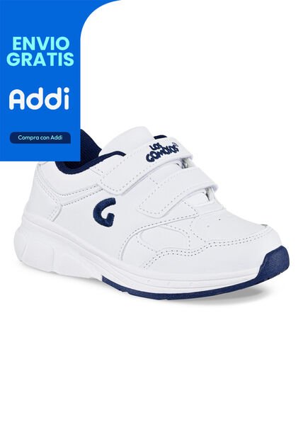 Tenis Escolares Gomyschool V New Blanco-Azul Para Niño Y Niña Los Gomosos