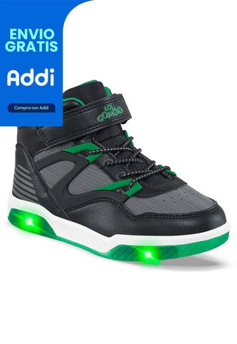 Tenis Con Luces Trew Negro-Verde Para Niño Los Gomosos Los Gomosos