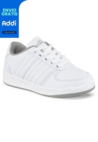 Tenis Escolares Boby Cordon New Blanco-Gris Para Niño Y Niña Los Gomosos Los Gomosos