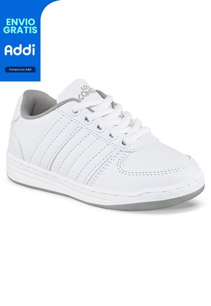 Tenis Escolares Boby Cordon New Blanco-Gris Para Niño Y Niña Los Gomosos