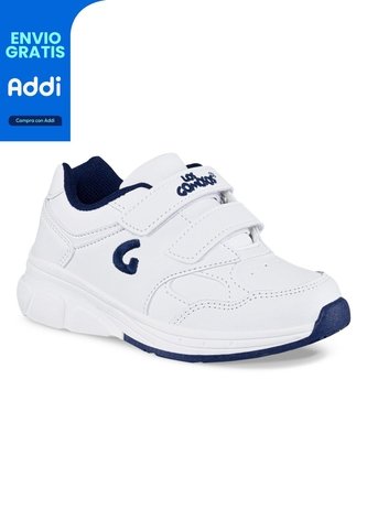 Tenis Escolares Gomyschool V New Blanco-Azul Para Niño Y Niña Los Gomosos Los Gomosos