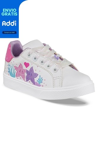 Tenis Casuales Haggis Blanco-Fucsia Los Gomosos Para Niña Los Gomosos