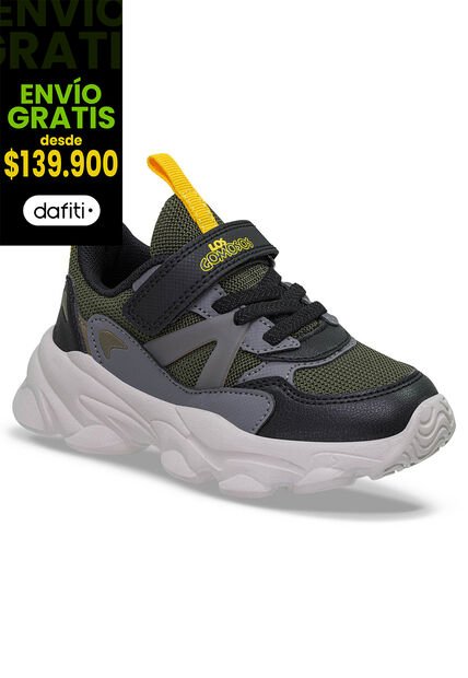 Tenis Lumar Negro-Verde Para Niño Los Gomosos