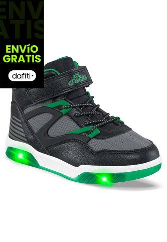 Tenis Con Luces Trew Negro-Verde Para Niño Los Gomosos Los Gomosos