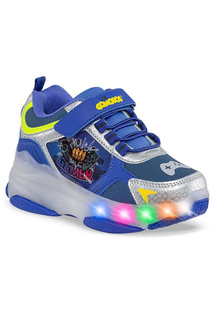 Tenis Patines Luces Tordo Azul-Plata Para Niño Los Gomosos