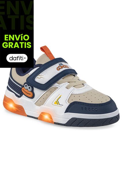Tenis Con Luces Nuvik Beige-Azul O Los Gomosos Para Niño