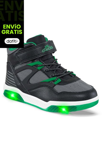 Tenis Con Luces Trew Negro-Verde Para Niño Los Gomosos