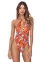 Vestido de baño Azul-Naranja Maaji Swimwear Learn Safari Plunge de Maaji
