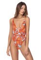 Vestido de baño Azul-Naranja Maaji Swimwear Learn Safari Plunge de Maaji