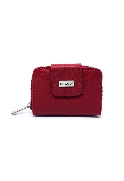 Billetera Mini Macoly A017 Cuero Rojo Liso Cremallera Niquel
