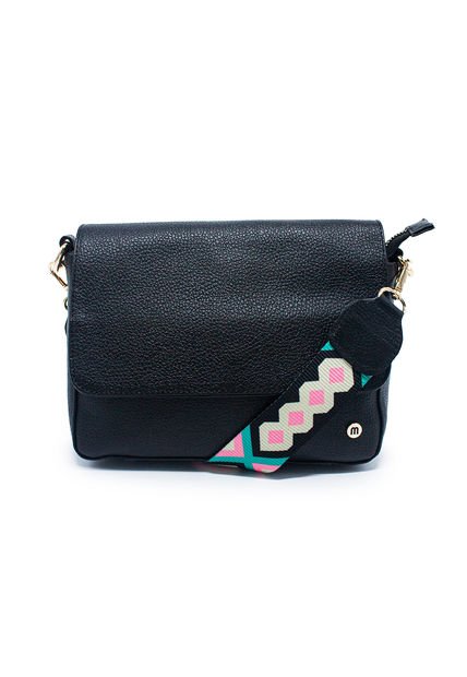 Bolso Manos Libres M403 Cuero Negro X Reata Oro