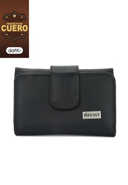 Billetera Mediana Macoly 047 Cuero Negro Liso Placa