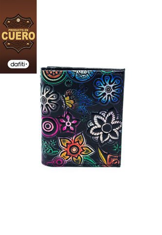 Portadocumento Plano AM13 Cuero Tala Negro Flores Macoly
