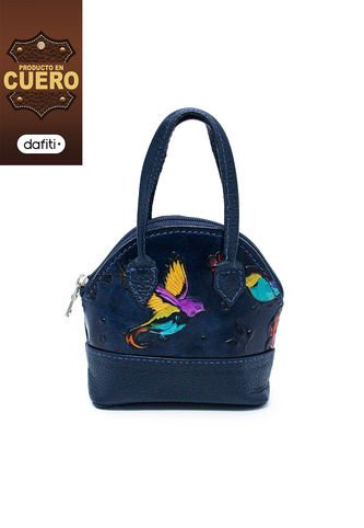Monedero Cuero Tala Azul Manija Pajaros Macoly