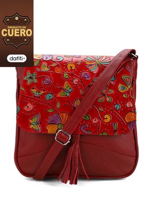 Bolso Manos Libres C325 Cuero Tala Rojo Flores