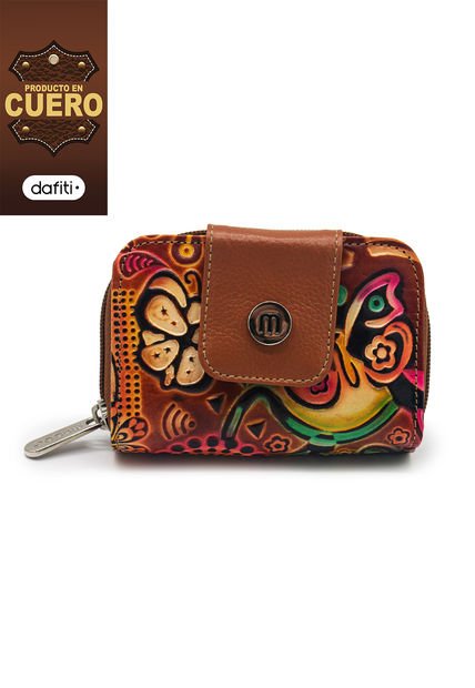 Billetera Mini Macoly 049 Cuero Tala Miel Mariposas