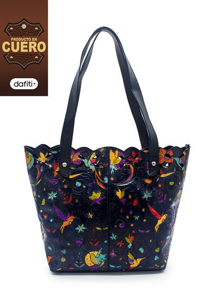 Bolso De Hombro C329 Cuero Tala Azul Pajaros