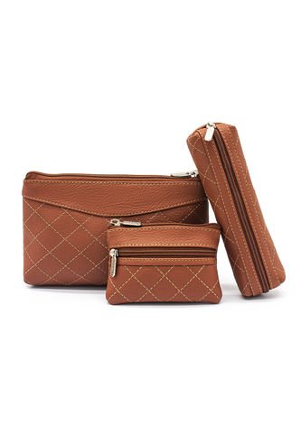 Cosmetiquera, Monedero Y Portaesferos Berlin Acolchado Miel Macoly