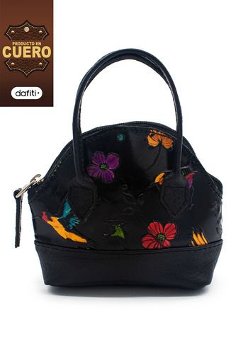 Monedero Cuero Tala Negro Manija Pajaros Macoly