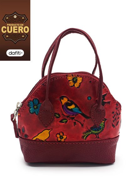 Monedero Cuero Tala Rojo Manija Pajaros