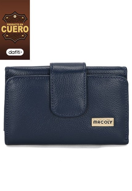 Billetera Mediana Macoly 047 Cuero Azul Liso 