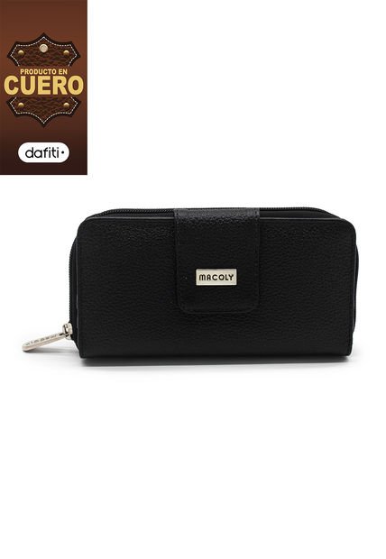 Billetera Grande A011 Cuero Negro Liso