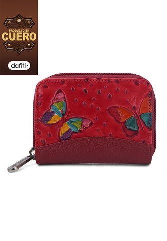 Portadocumentos C645 Cuero Tala Rojo Mariposa Grande Macoly