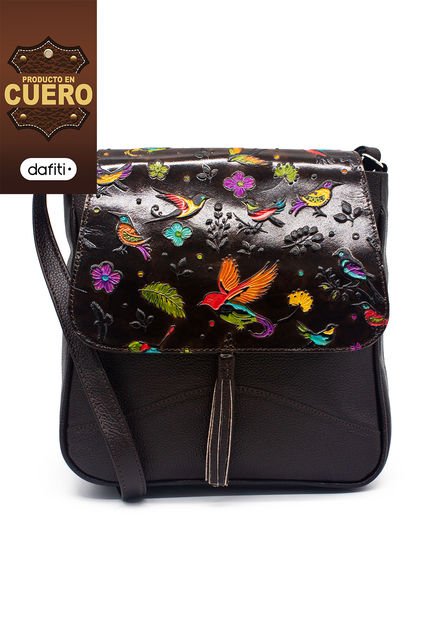 Bolso Manos Libres C325 Cuero Tala Cafe Pajaros