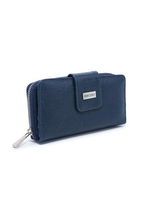 Billetera Grande A011 Cuero Azul Liso Niquel