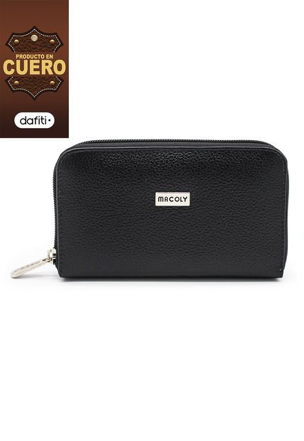 Billetera Mediana Macoly A03 Cuero Negro Liso