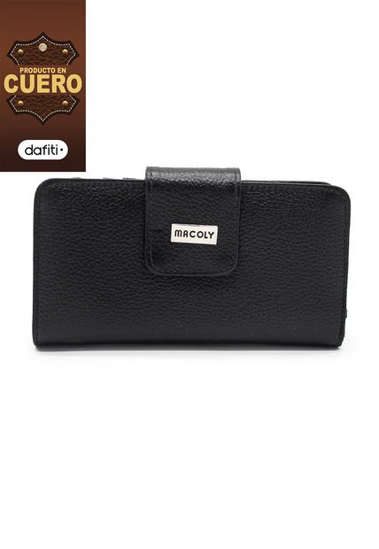 Billetera Mediana Macoly A05 Cuero Negro Liso
