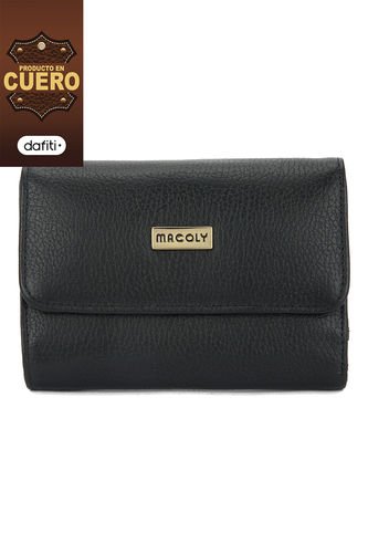 Billetera Mediana A015 Cuero Negro Liso Macoly