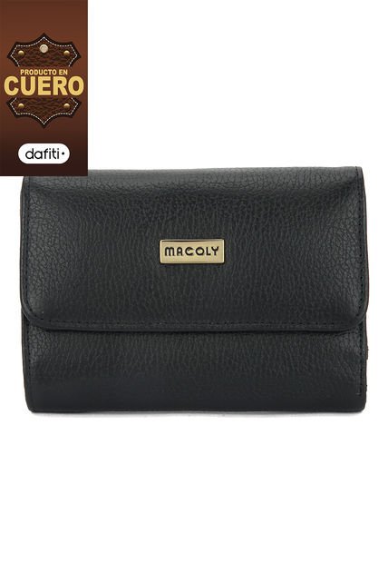 Billetera Mediana A015 Cuero Negro Liso
