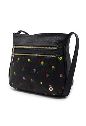 Bolso Manos Libres Macoly M820 Cuero Negro Bordado