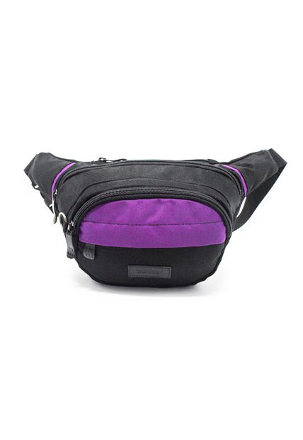 Canguro En Lona 252 Correa Corta Para Uso Riñonera Negro X Morado